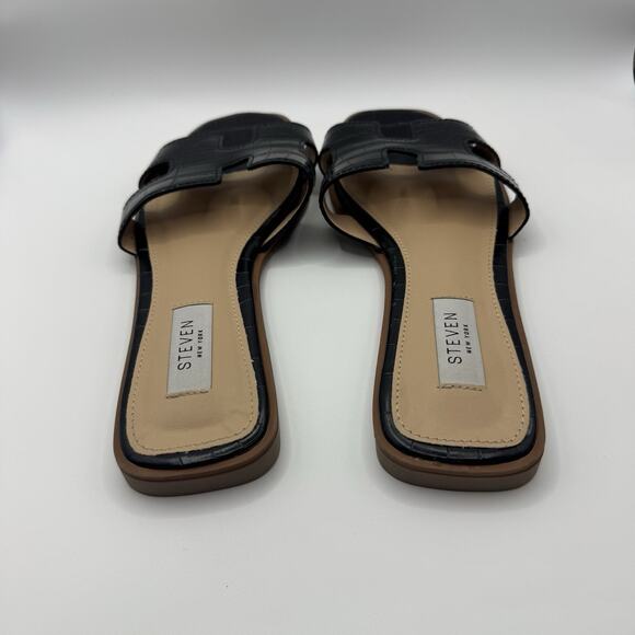 Steven Steve Madden Harlien Crocodile Embossed Slide Sandal Size 6.5 Black - Picture 2 of 3
